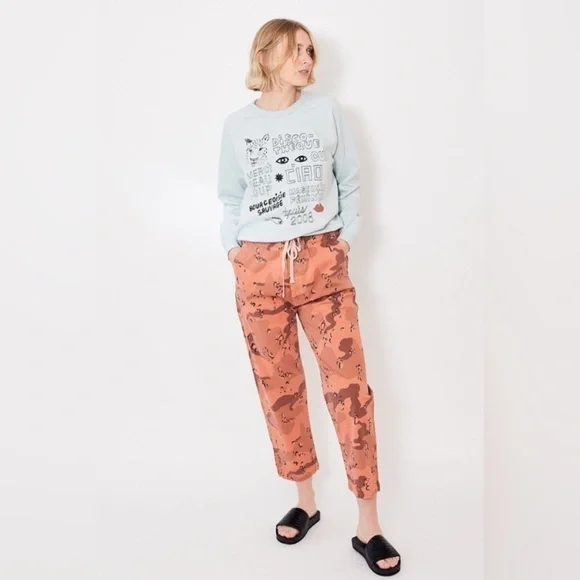 NWT MOTHER The Catch All Ankle Mushroom Mayhem Shrimp Print Baggy Pants Size 27 - Picture 1 of 11